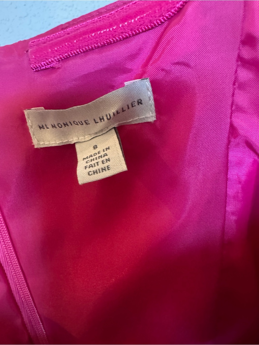 Monique Lhuillier Strapless Hot Pink Floral Jacquard Gown - Picture 7 of 8